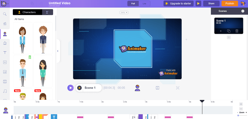 Animaker intro video maker interface