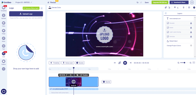 InVideo intro maker interface