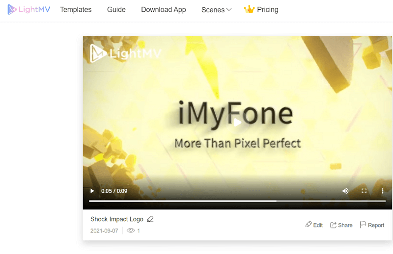 LightMV intro maker interface