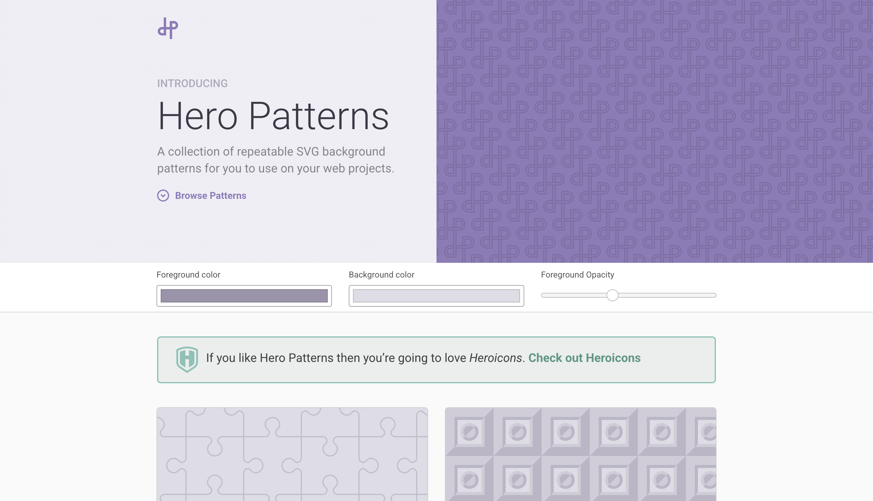 Hero Patterns repeatable SVG backgrounds